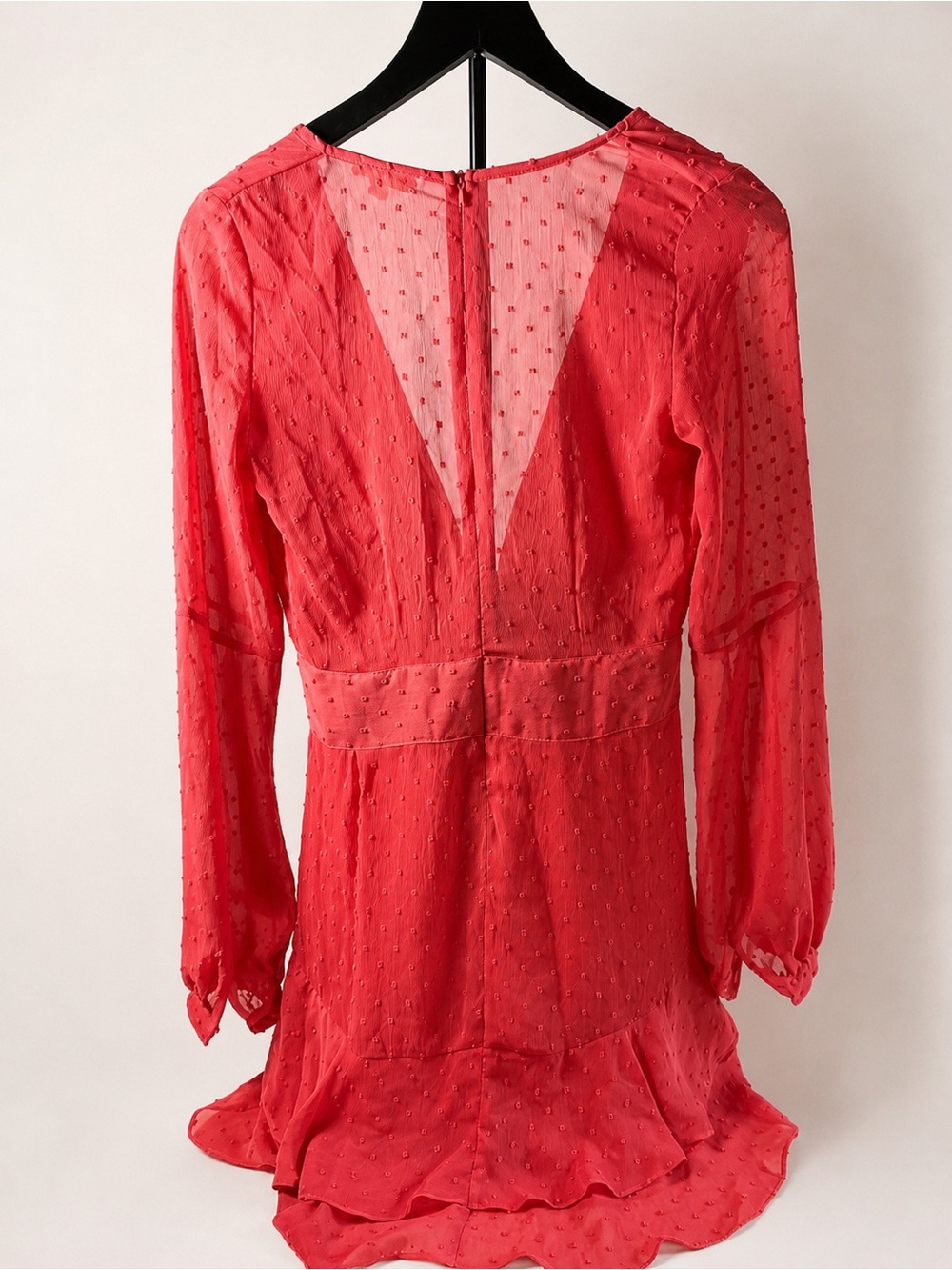 For Love & Lemons Coral Swiss Dot Open Back Long Sleeve Mini Dress Small - Picture 3 of 4